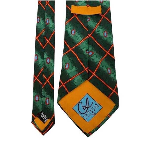 CHRISTIAN LACROIX Paris Designer Necktie Mens Silk Tie Green Red Modern Print - Picture 6 of 9